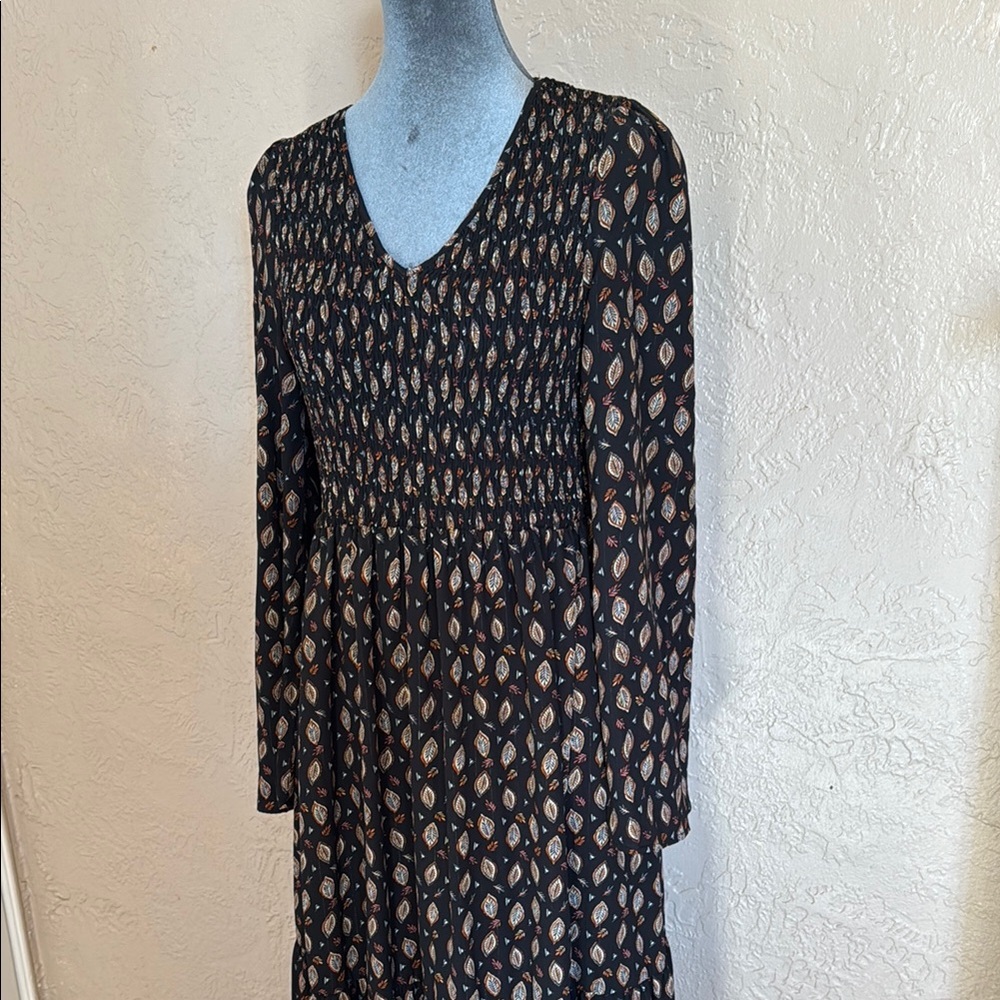 Molly Bracken Black and Brown Patterned Long Sleeve Dress